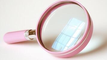 Pink Handheld Magnifying Glass On White Background photo