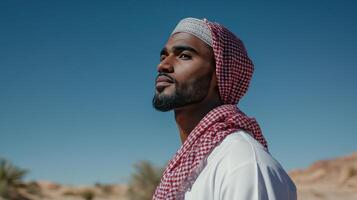 A Young Man Gazes Across The Desert Landscape photo