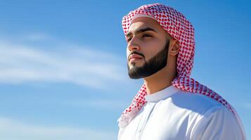 Arab man in traditional clothing against blue sky photo