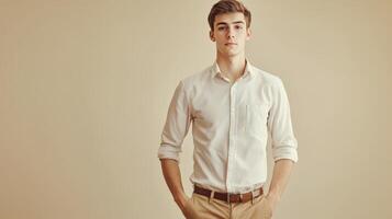 Young Man Posing in a Casual White Shirt photo