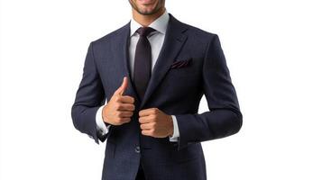 Man in Dark Suit Shows Thumbs Up Gesture photo