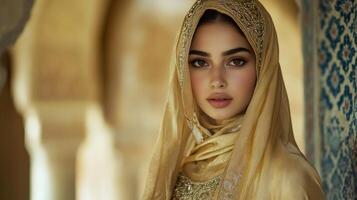Golden Veiled Woman In An Ancient Setting photo