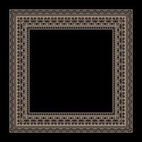 Decorative gold Islamic Asian Kazakh square frame with abstract pattern on a black background. Square frame. Template for laser cutting, printing card, invitation, textiles, engraving, forging. vector