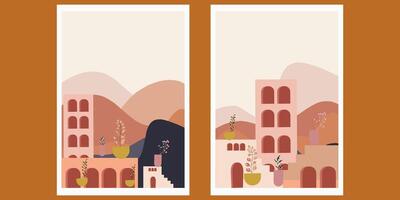set with abstract mountain theme is perfect for adding a modern touch to interiors. vector