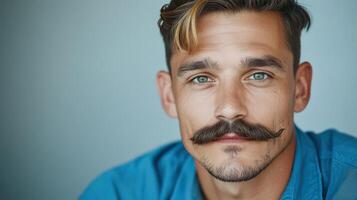 Man with a stylish mustache and blonde highlights photo