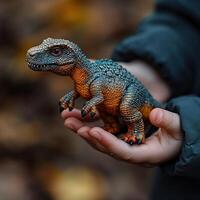 Hand holding dinosaur photo