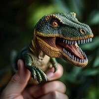 Close up of a dinosaur toy in hand photo