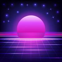 Digital technology retro background. Sci-Fi cyberpunk concept. Design for abstract, design, technology, wireframe, neon, light, grid, landscapes, retro, 80s, 90s. vector