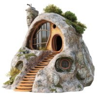 Handcrafted Hobbit-Style House on Transparent Background png