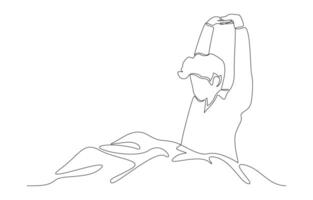 Continuous one line drawing of man stretching on the bed after waking up, wake up concept, single line art vector