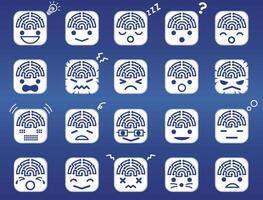 Artificial Intelligence Cute Icon Set Isolated On A Blue Background. vector