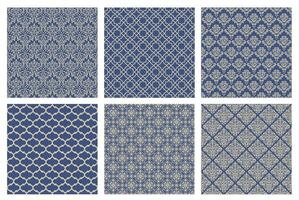 Horizontally And Vertically Repeatable Seamless Damask Vintage Pattern Set. vector