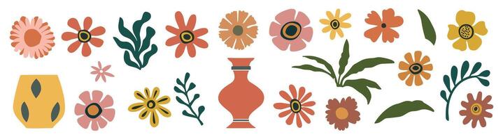 Hand drawn shapes and floral elements set. vector