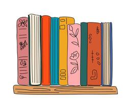 Books row on shelf. Bookshelf, home library vector