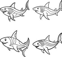 Underwater Fish Line Art Coloring Sheet vector