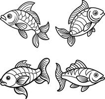 Assorted Fish Line Art Coloring Page vector