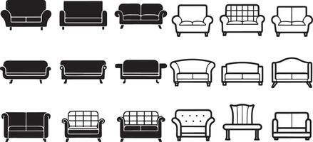 black and white color line art sofa vector