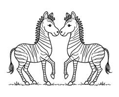 Two Playful Zebras Standing Face to Face in a Cute coloring page vector
