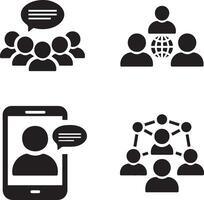 a set of four black and white icons representing different types of community icons. vector