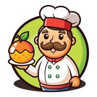 Chef Character with Healthy Fruits Cute and Playful Chef Cartoon Mascot with Apple, Guava, and Strawberry vector