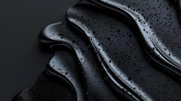 Black liquid texture, abstract waves, dark background, cosmetic product photo
