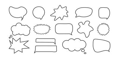 Doodle Speech Bubble Set Different Shape on White Background. Hand Drawn Chat Balloon. Cute Frame speech bubble Collection. Blocks for Text Box. Dialogue Set in Style Minimalism. vector