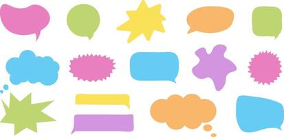 Flat Speech Bubble Set Different Shapes. Simple Multicolored Chat Balloon. Cute Frame speech bubble Collection. Blocks for Text Box Different Shapes. Dialogue Set in Style Minimalism. vector