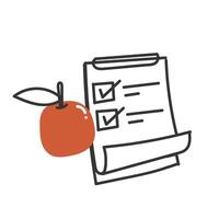 a checklist and an apple on a white background vector