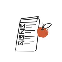 a checklist with an apple and a check mark cartoon doodle vector
