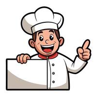 Friendly Cartoon Chef Holding a Menu Board and Pointing with Cloche Hat vector