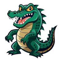 Cartoon Style Angry Alligator with Sharp Teeth and Fierce Expression in a Playful Yet Aggressive Pose vector