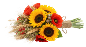A bouquet of sunflowers and wheat png