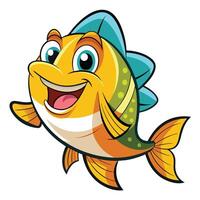 Cartoon Happy Codfish Swimming with Joyful Expression for Kids Coloring vector