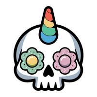 Kawaii unicorn rainbow skull art with colorful eyes and playful design vector