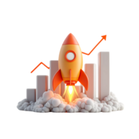 A rocket is flying up a chart with an arrow pointing up png