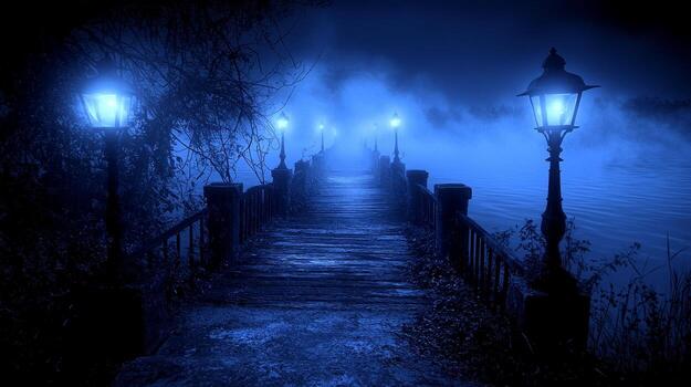 largo obsidiana puente extiende terminado abismo de arremolinándose niebla mientras solitario alma flota borde. espectral antorchas parpadeo fundición misterioso ligero en medio de distante lamentos haciendo eco abajo foto