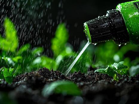spray bottle is used mist vibrant green fern creating beautiful display of droplets sparkle in sunlight enhancing natural beauty of leaves and soil photo