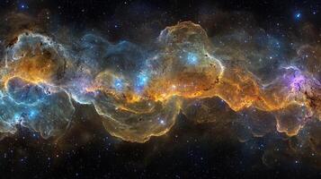 Witness breathtaking cosmic web where glowing golden filaments intertwine showcasing intricate network of galaxies reminiscent of neural pathways in vast universe photo