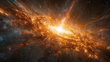 massive glow bursts from singularity sending vibrant light and swirling nebulae into void showcasing chaotic beauty of cosmic creation and formation of elements photo