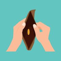 Empty wallet with no money in man hands flat vector