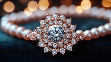 stunning geolocation pin adorned sparkling diamonds gold chains and elegant pearls captures essence of luxury photo