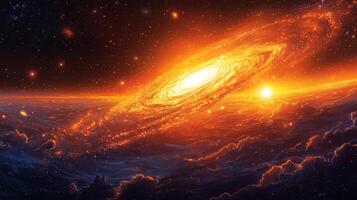 Vast cosmic expanse reveals rapid expansion of universe young galaxies emerging amid glow of first stars illuminating primordial darkness photo