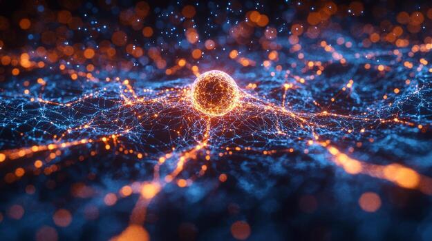 infinitely dense glowing singularity is surrounded tiny fractures of energy suggesting reality is about unfold into universe. cosmic tension builds in void photo