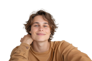 Confident Trans Man Posing with Soft Smile and Affirming Expression in Casual Setting png