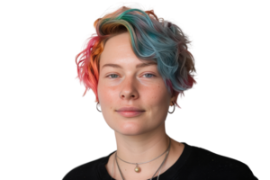 Non binary Individual with Vibrant and Colorful Hair Showcasing Unique Identity and Personal Style png