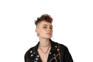 Non Binary Individual Rocking a Bold and Alternative Style with Unique Hair and Fashion Choices png
