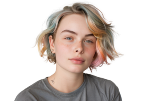 Vibrant Non Binary Individual with Colorful Hair Showcasing Unique Style and Expression in Modern Portrait png