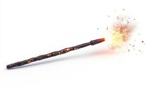 A sparking firework stick emits bright flames against a white background, creating a festive atmosphere. photo
