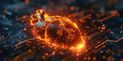 A glowing, digital heart symbolizing innovation and health technology. photo