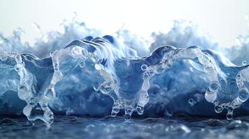 Close-up of dynamic water waves showcasing intricate details and bubbles, creating a soothing and refreshing aquatic ambiance. photo